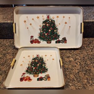 Christmas Tree Lacquer Ware Trays, Set of 2